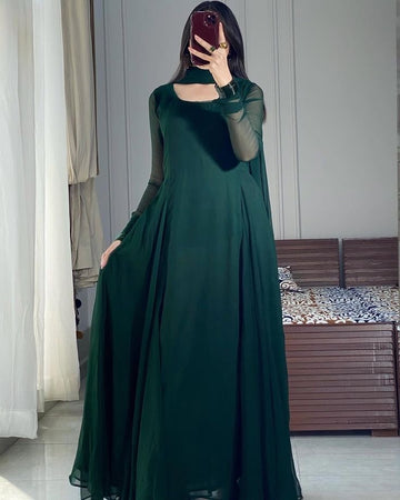Elangat Green Chiffon Long Fork 3piece