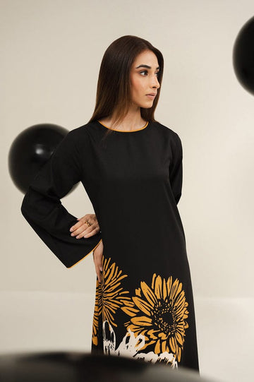Elegant Black Floral Long Dress 2pcs summer collection