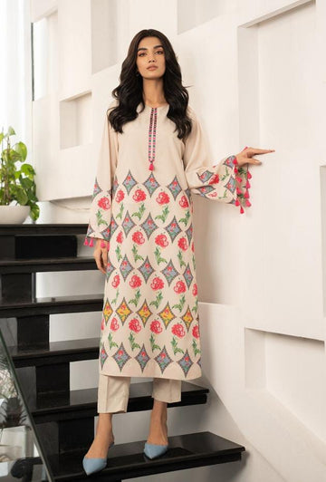 Elegant Printed Cream Floral Long Dress 2pcs summer collection