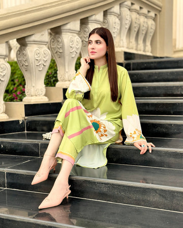 Elegant Gul-e-Mehak – Lime Floral Long Dress 2pcs summer collection