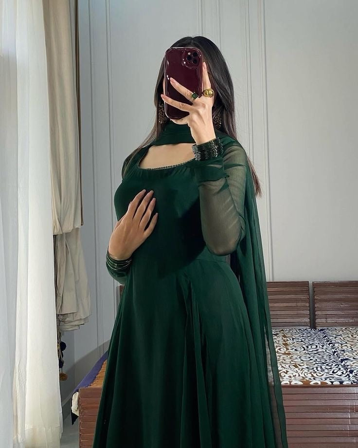 Elangat Green Chiffon Long Fork 3piece