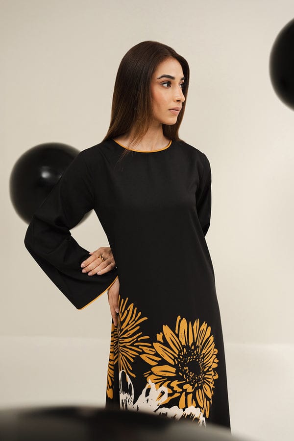 Elegant Black Floral Long Dress 2pcs summer collection