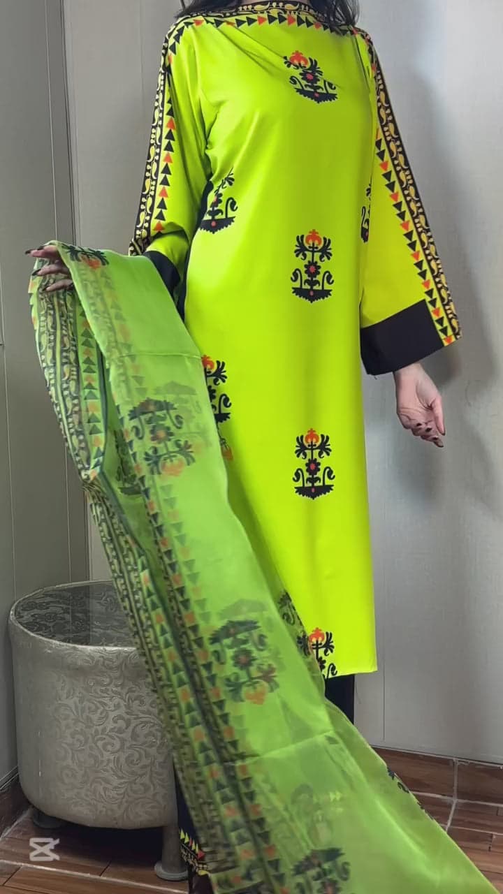 Elegance in Zest Tribal 3-Piece Set – Neon Lime & Midnight Black summer collection