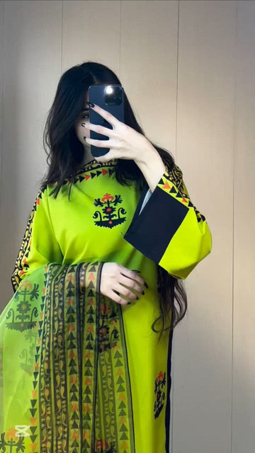 Elegance in Zest Tribal 3-Piece Set – Neon Lime & Midnight Black summer collection
