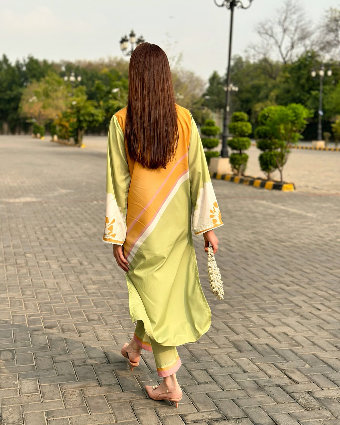 Elegant Gul-e-Mehak – Lime Floral Long Dress 2pcs summer collection